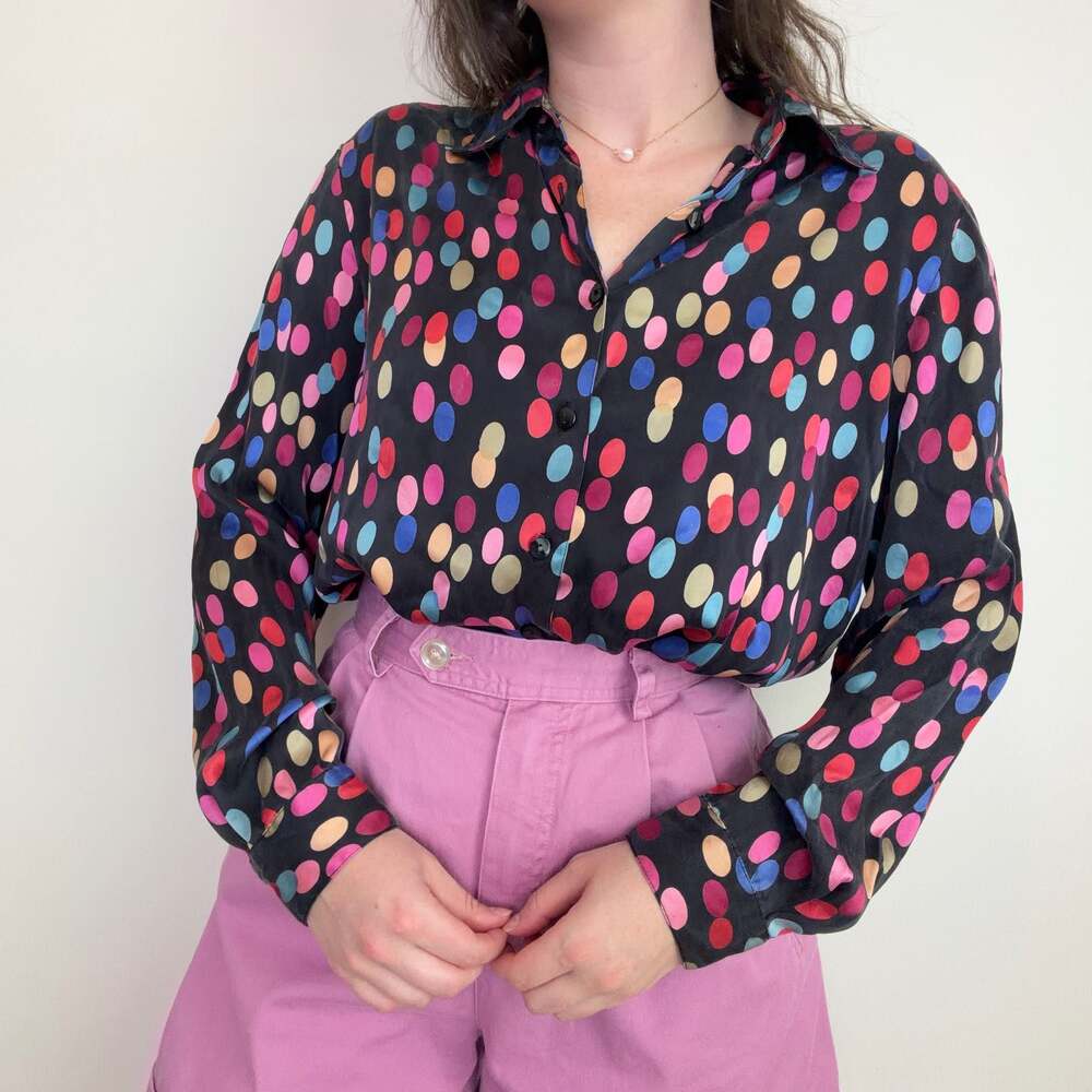 Vintage Colorful Polka Dot Silk Blouse